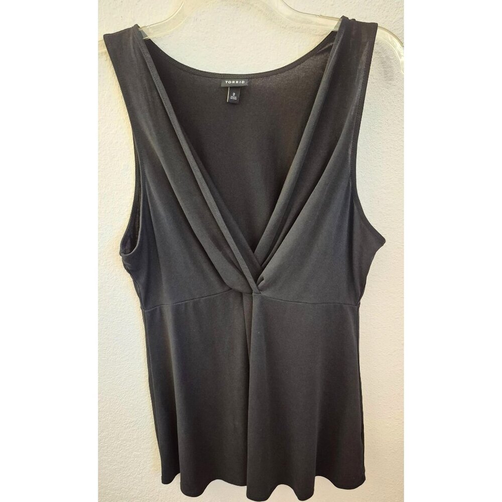 Torrid Black Surpice Neckline V Neck Sleeveless Modal Tunic Top Size 2X GUC - Picture 2 of 7